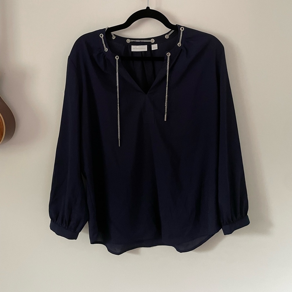 Navy blouse with chain detailing